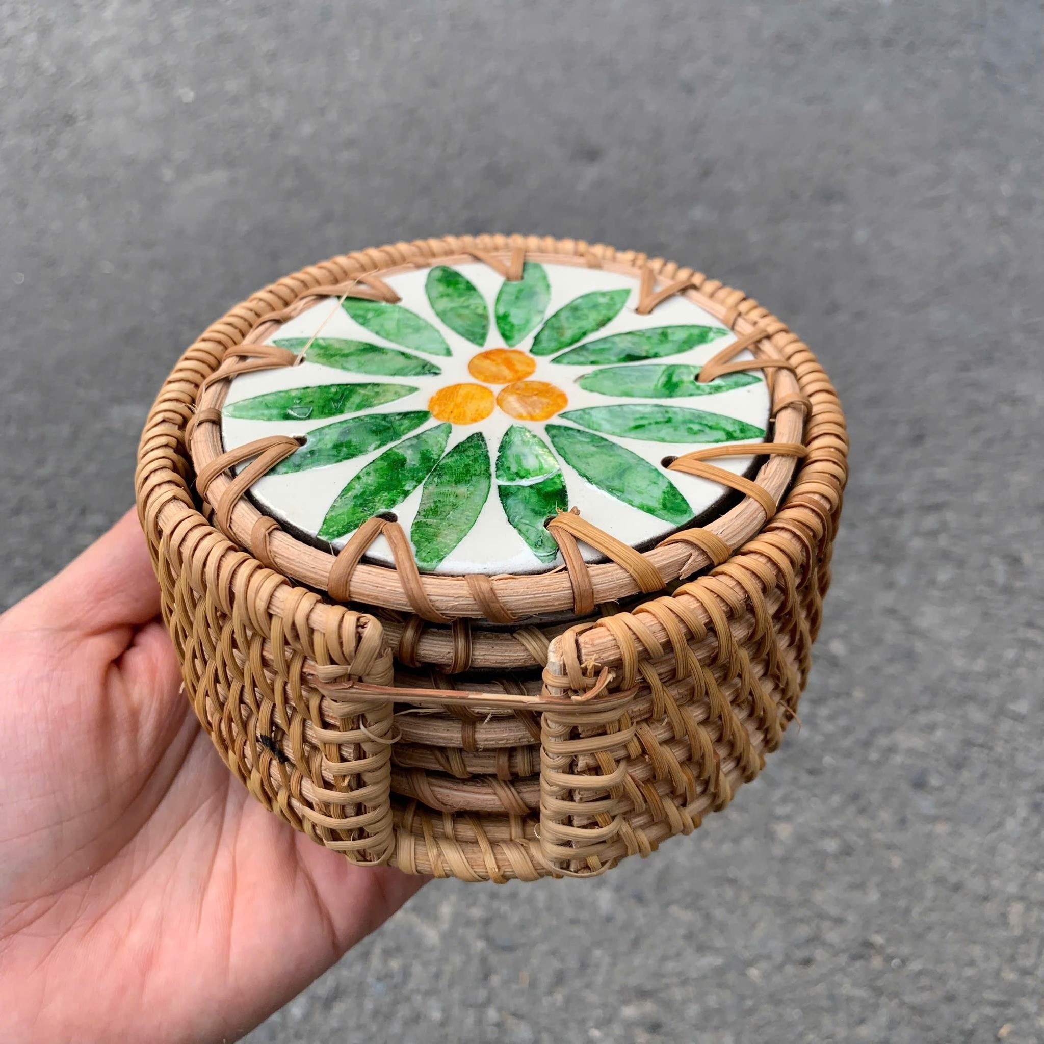 Rattan Coaster Set with Mother of Pearl Inlay Elegant Table Décor for Modern Living