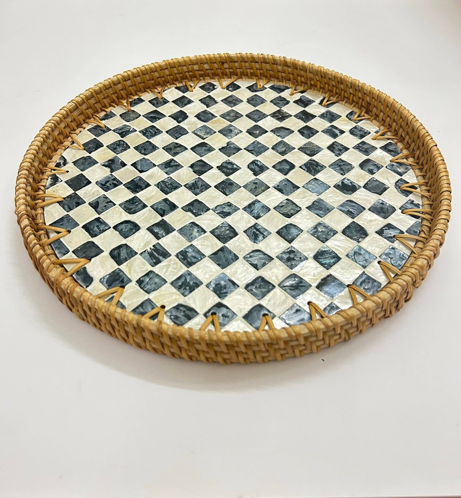 Rattan Plate with Mother of Pearl Inlay Elegant Handcrafted Decor for Luxury Dining